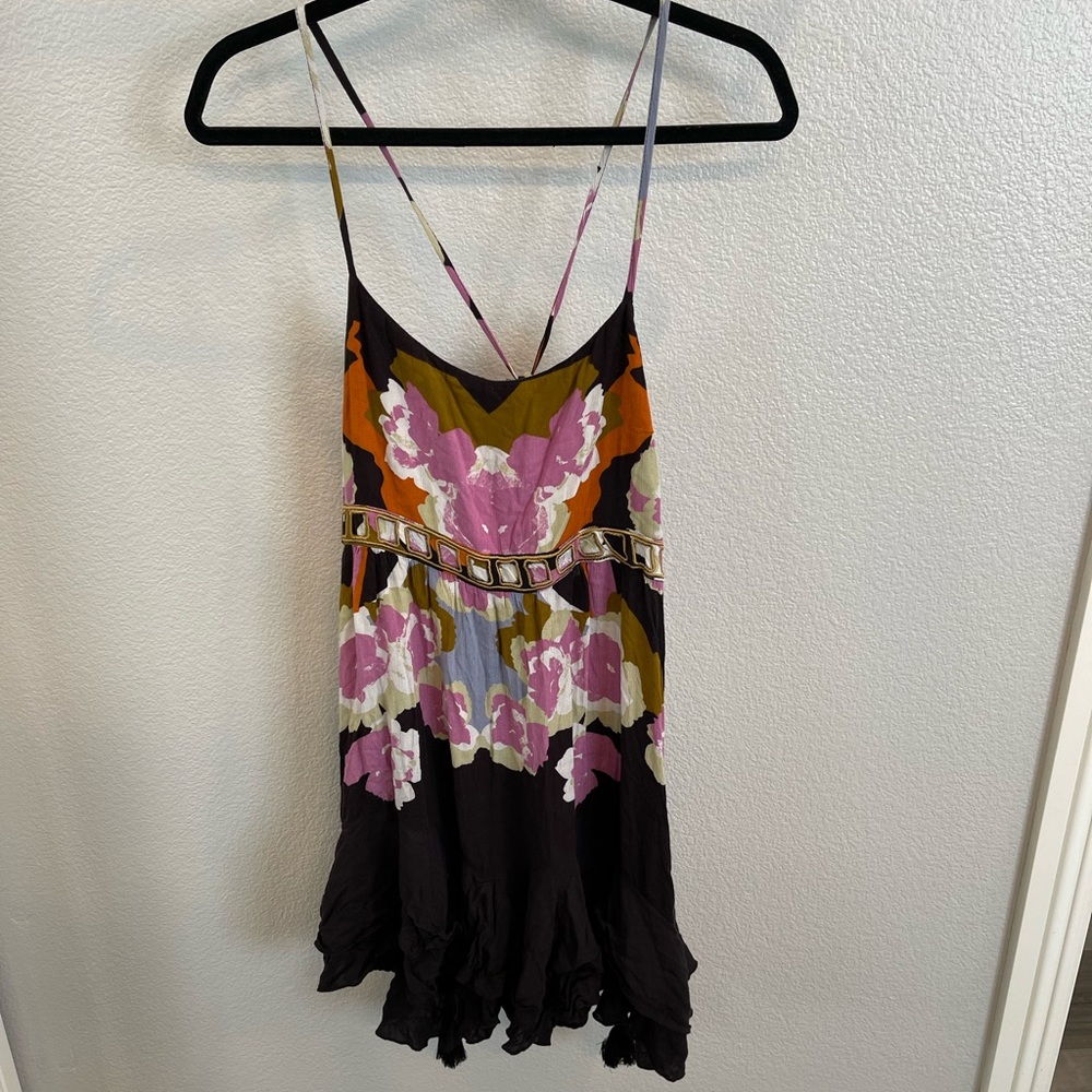 Free People Dark Coral Combo Sweet Lily Slip Casual Dress